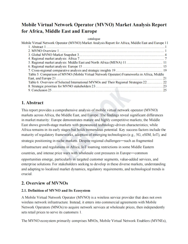 Market Analysis of Mobile Virtual Network Operators in Africa, the Middle East, and Europe 1